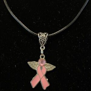 Breast Cancer necklace pink ribbon with wings